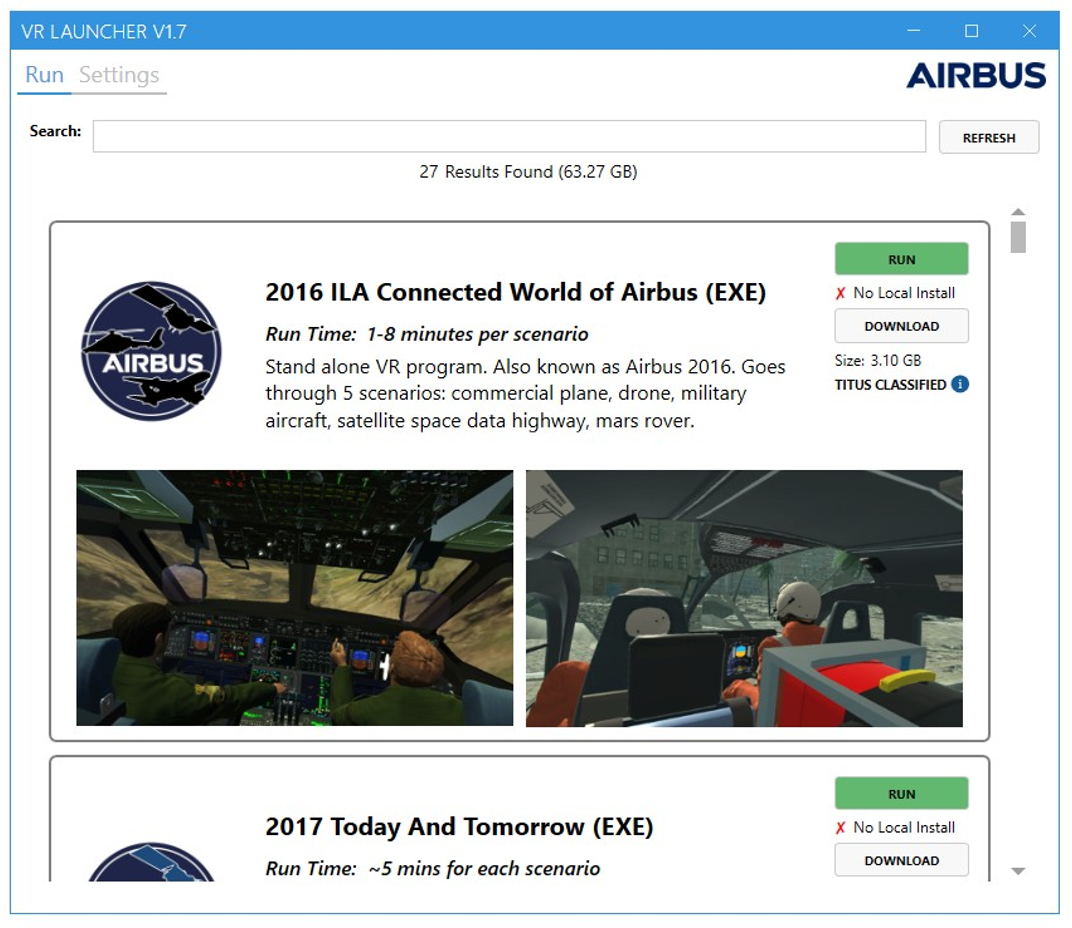 Airbus VR launcher